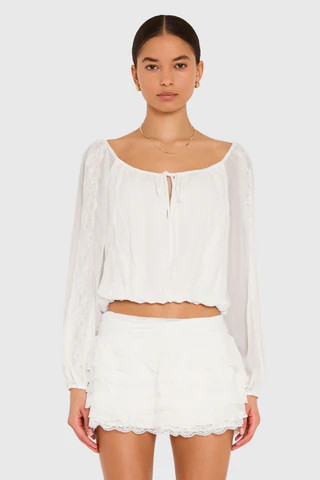 Amanda Uprichard Dallas Top with Lace in Ivory - Size S | Amanda Uprichard
