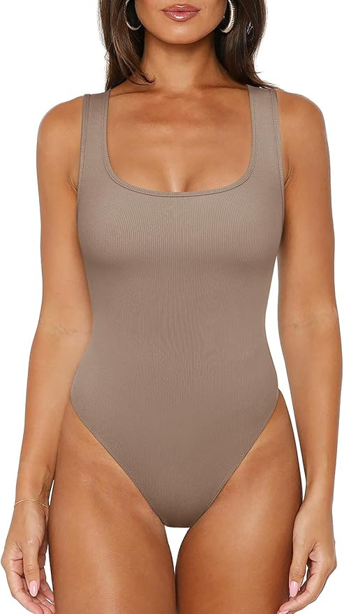 REORIA Tank Top BodySuits for Women Ribbed Scoop Neck Sleeveless Slimming Basic Body Suit Tops Go... | Amazon (US)