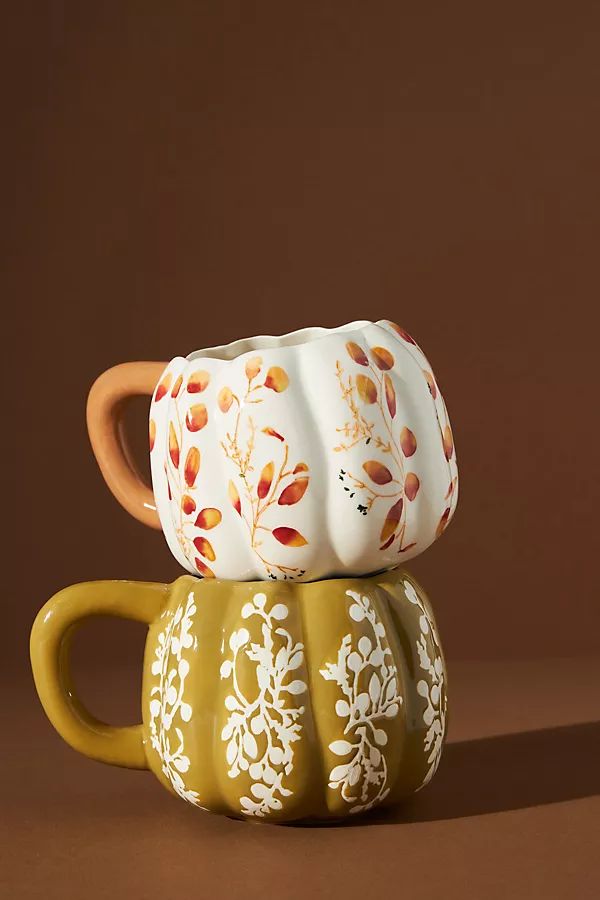 Floral Pumpkin Mug By Anthropologie in Green Size MUG/CUP | Anthropologie (US)