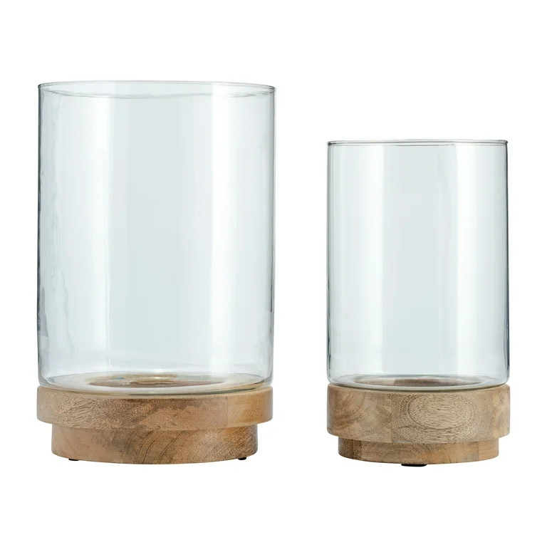 Sagebrook Home Set of 2, 9/10" Hurricane Candle Holder On Wood Base, N | Walmart (US)
