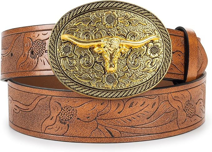 Western Cowboy Cowgirl PU Leather Ladies Belt for Jeans Dresses Pants | Amazon (US)