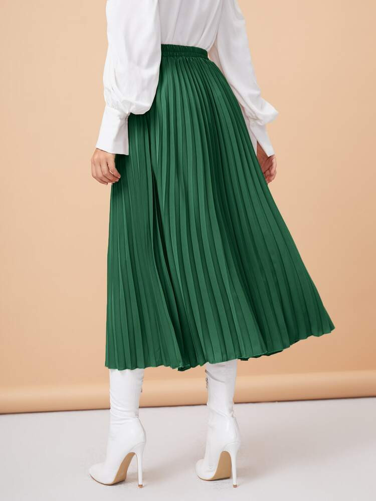 Solid Longline Pleated Skirt | SHEIN