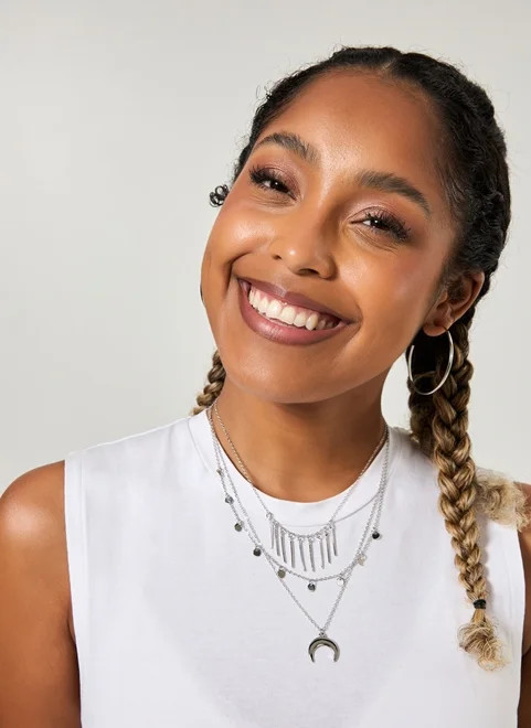 kit 2 chokers e colar meia lua - prata - único | YouCom (BR)