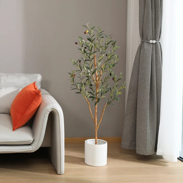 4 ft Artificial Olive Plants with Realistic Leaves and Natural Trunk, Silk Fake Potted Tree with ... | Walmart (US)