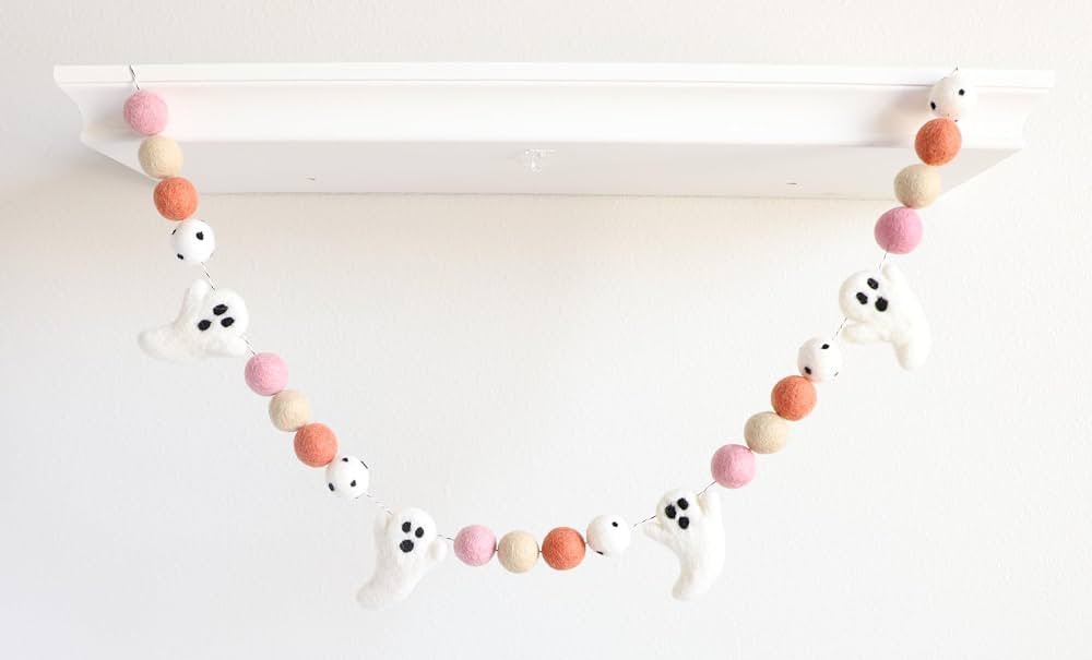Halloween Decor Boho Felt Garland 6Ft Wool Ball Pom Ghost String Hanging Decor Cute Seasonal Mant... | Amazon (US)