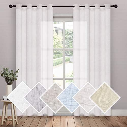 MIULEE 2 Panels Modern White Linen Sheer Curtains Light Filtering Solid Drapes for Bedroom Window... | Amazon (US)