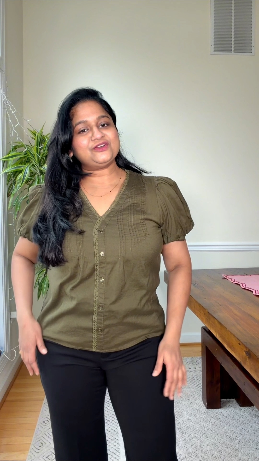 Kohls Spring Fashion finds - love the details on this olive green blouse, perfect for work and to wear casually

Sizing- 
Top- I am in between S/M in tops and wearing a M here (fits small)
Pants- wearing my true size 8 

@kohls  #ad #kohlspartner #kohlsfinds

#LTKSeasonal #LTKWorkwear #LTKMidsize