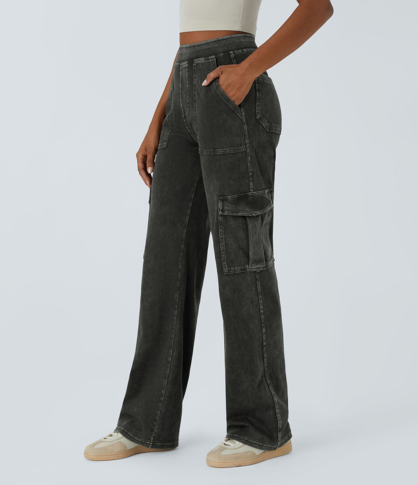 Women’s Halara Flex™ Mid Rise Pockets Straight Leg Casual Cargo Jeans - Halara | HALARA