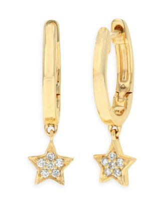 14K Yellow Gold Diamond Star Dangle Hoop Earrings | Bloomingdale's (US)