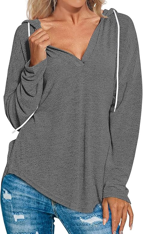 Bofell Hoodies for Women Pullover Long SLeeve V Neck Shirts Casual Tops Sweatshirts | Amazon (US)