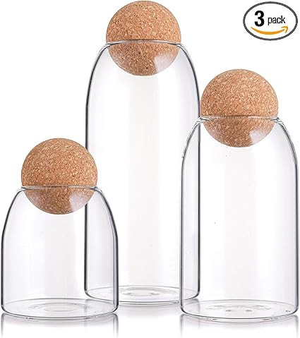 Suwimut 3 Pack Glass Jar with Airtight Cork Lid Ball, Clear Candy Jar Mason Jars Food Storage Can... | Amazon (US)