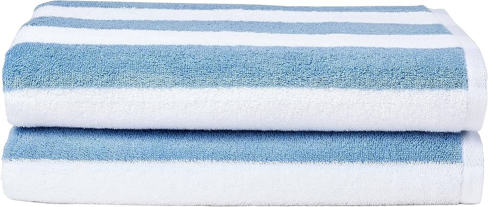 Amazon Basics Sky Blue Cabana Stripe Pool & Beach Towel, 100% Cotton, Soft & Absorbant, 2 Pack, 3... | Amazon (US)