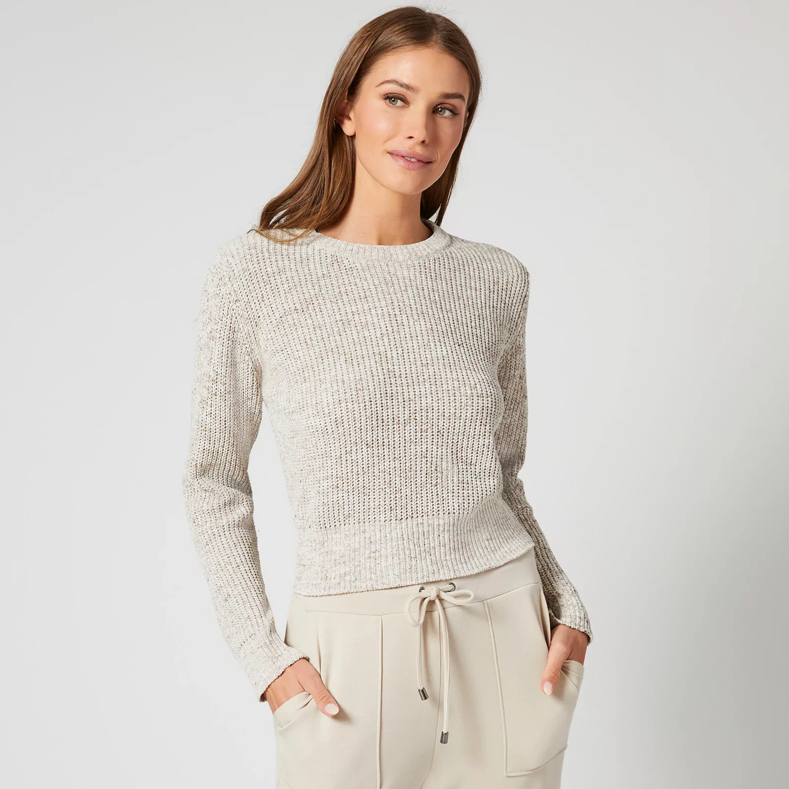 Womens Grey & Gray Long Sleeve Crewneck Sweater, Women's, Size: Large, Feather Gray Combo | Kohl's