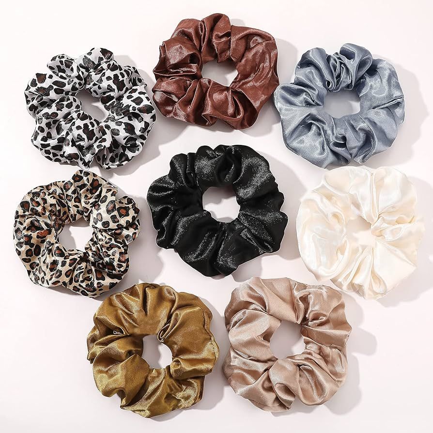 Scrunchies Hair Ties Silk Satin Scrunchy - Hair Elastics Bands Ponytail Holder Pack of Neutral Sc... | Amazon (US)