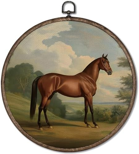 GWFSJYU Vintage Horse Framed Wall Art, Farmhouse Horses Round Canvas Prints Wall Art, Rustic Hors... | Amazon (US)