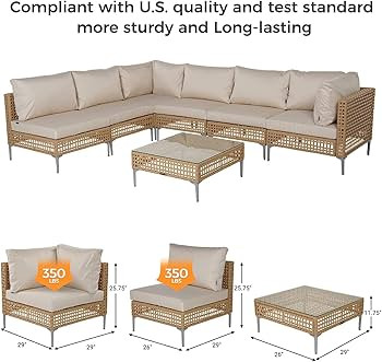 Grand patio 7-Piece Wicker Patio Furniture Set, Boho Outdoor Conversation Set Sectional Sofa with... | Amazon (US)