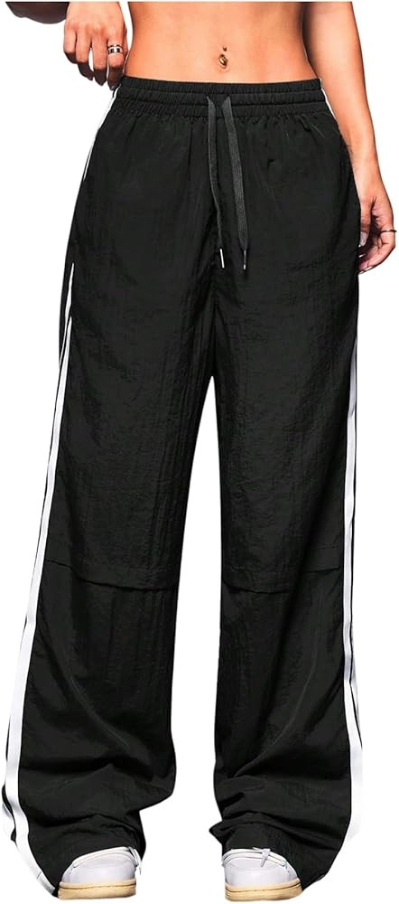 SHENHE Women's Y2k Wide Leg Track Pants Side Striped Drawstring Workout Active Trousers | Amazon (US)