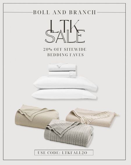 LTK SALE 🎉
↳ BOLL AND BRANCH
20% OFF SITEWIDE WITH CODE: LTKFALL20🚨‼️
—
Daily deals, sale finds, sale alert, currently on sale, deal of the day, sale posts, deals, home, sheets. Bedroom, bedding, blanket, throw