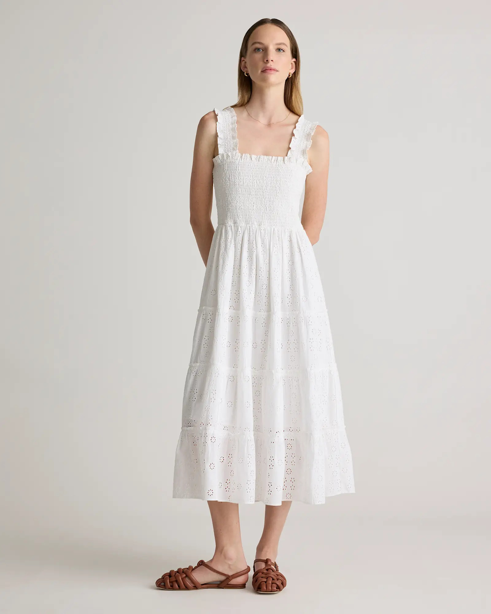 100% Organic Cotton Eyelet Smocked Midi Dress | Quince