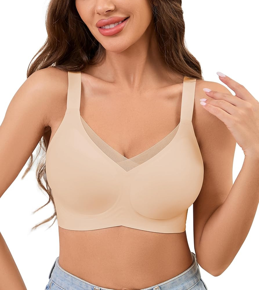 POSESHE Womens Wireless Bras V Mesh Comfortable Bralette Supportive Tshirt No Underwire Seamless ... | Amazon (US)