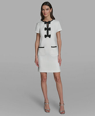 KARL LAGERFELD PARIS Women's Bow Detail A-Line Dress - Macy's | Macy's