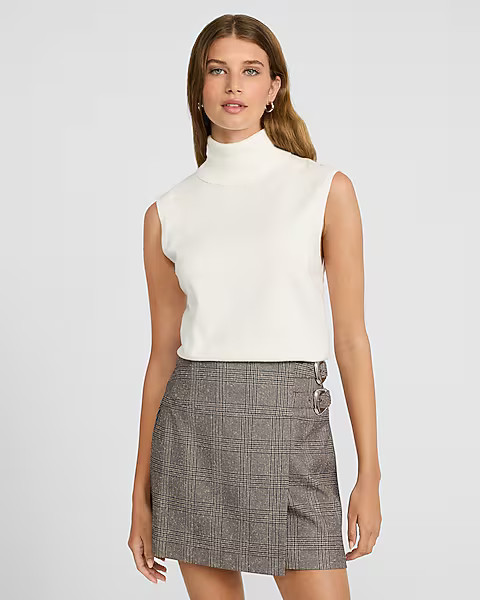 High Waisted Plaid Buckle Wrap Mini Skirt | Express
