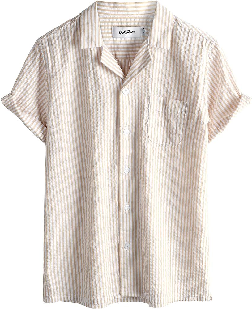 VATPAVE Boys Button Down Shirt Short Sleeve Casual Hawaiian Shirt Cuban Collar Summer Shirts with... | Amazon (US)