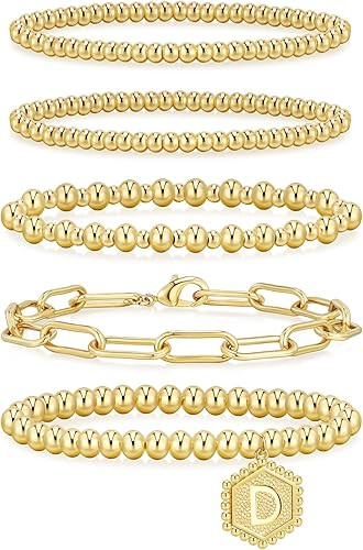 adoyi Gold Bracelets for Women Waterproof, 14K Gold Plated Beaded Strand Bead Ball Bracelets stac... | Amazon (US)