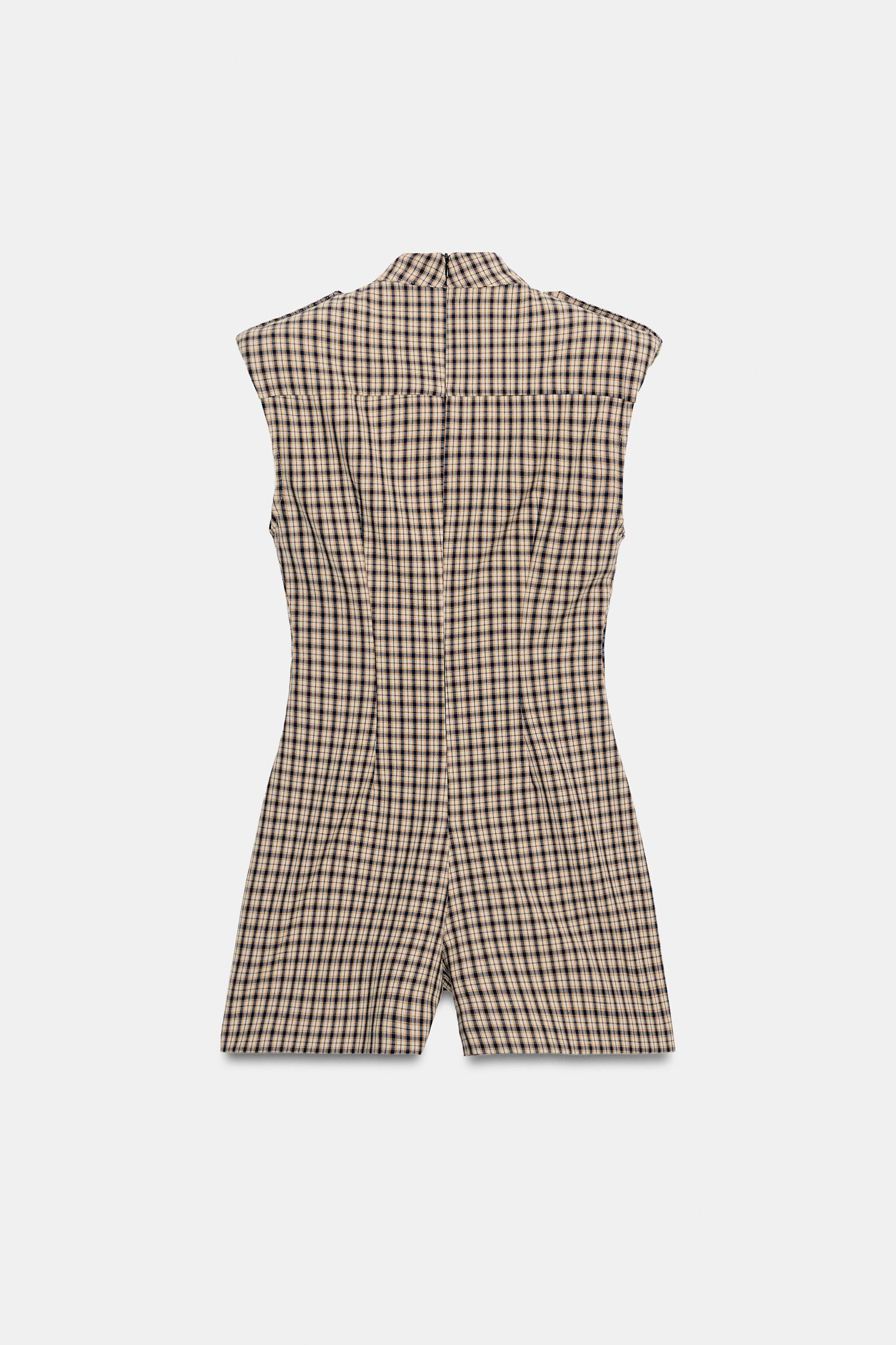 CHECKED PLAYSUIT WITH TABS | Zara UK