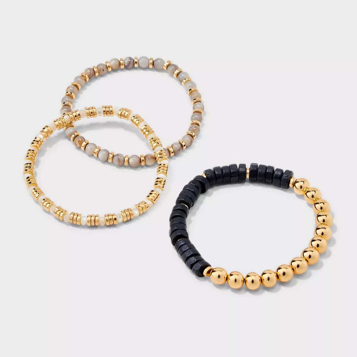 Beaded Stretch Bracelet Set 3pc - A New Day™ Gray/Gold | Target