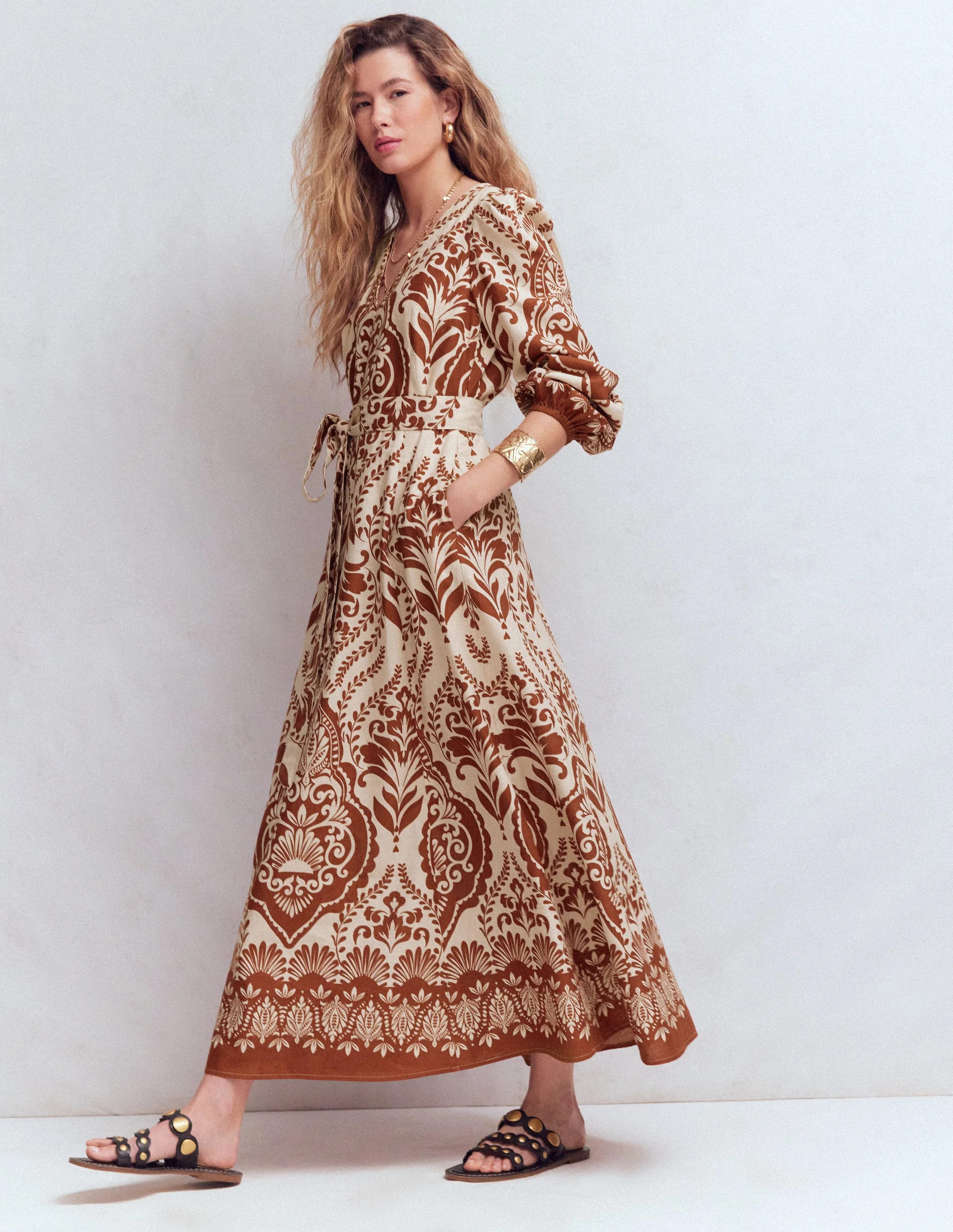 Florence Linen Blend Dress-Orange, Ornamental Garden | Boden (US)