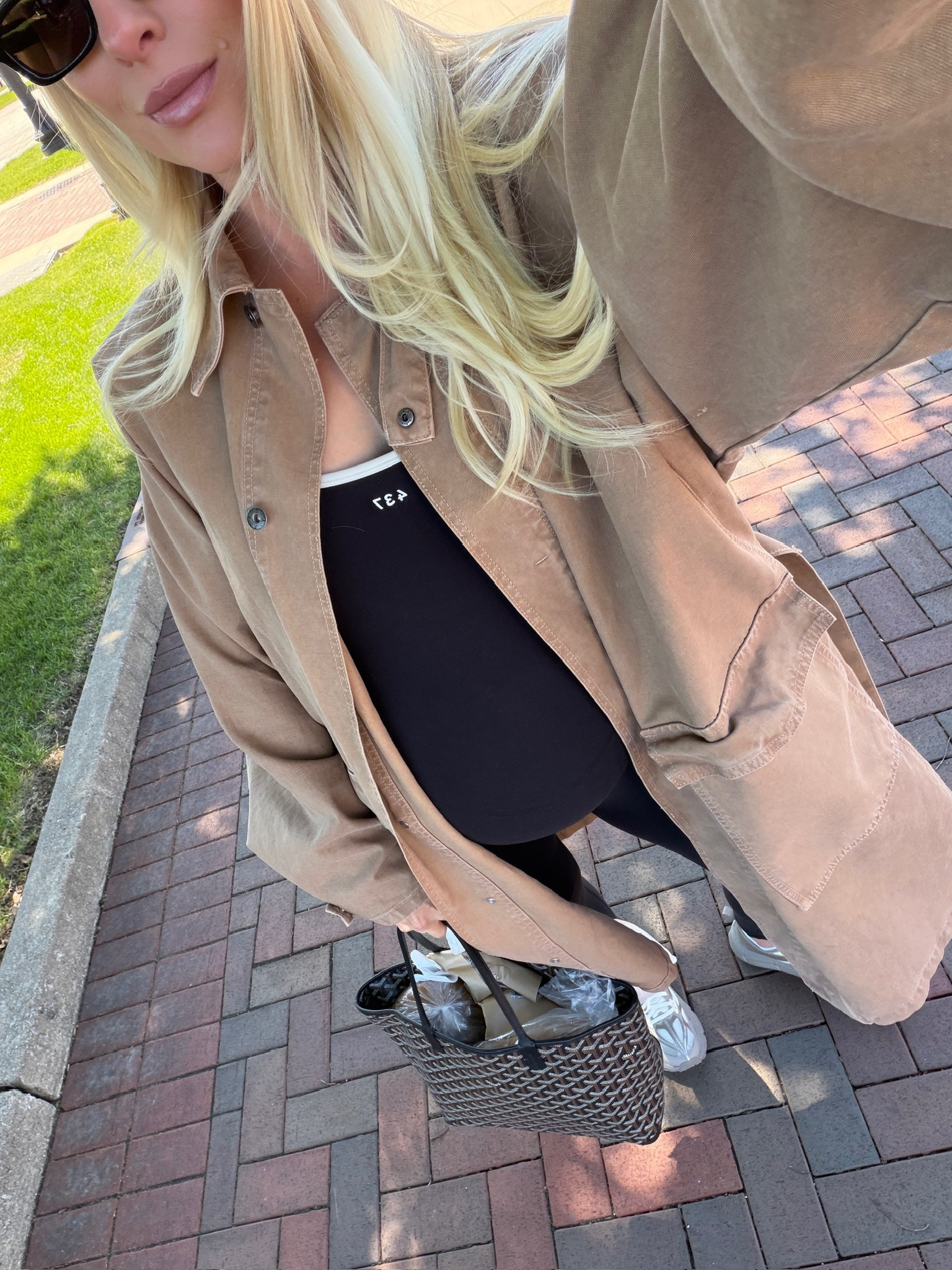 Sized up 2 sizes in romper, xs/s in jacket (oversized fit), true size in shoes! Code KATHLEEN20 for discount on sunnies, earrings, ring! #kathleenpost

Spring transition, spring outfit 2026, bump friendly, maternity look, errands outfit

#LTKSeasonal #LTKBump #LTKdayinmylife