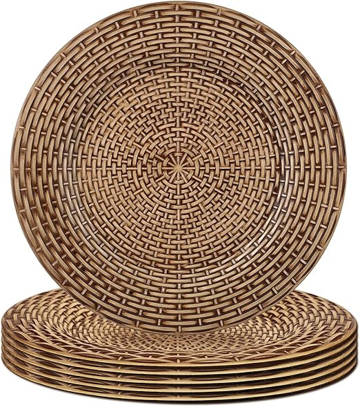 Gifturbo Faux Rattan Rustic Charger Plates, 13" Elegant Round Chargers for Dinner Plates, Plastic... | Amazon (US)