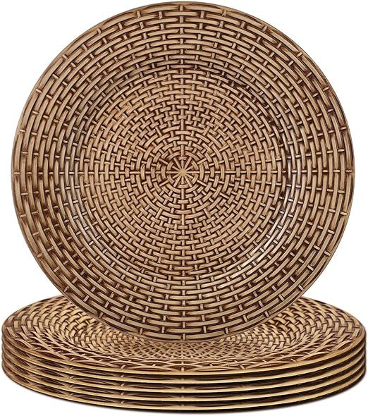 Gifturbo Faux Rattan Rustic Charger Plates, 13" Elegant Round Chargers for Dinner Plates, Plastic... | Amazon (US)