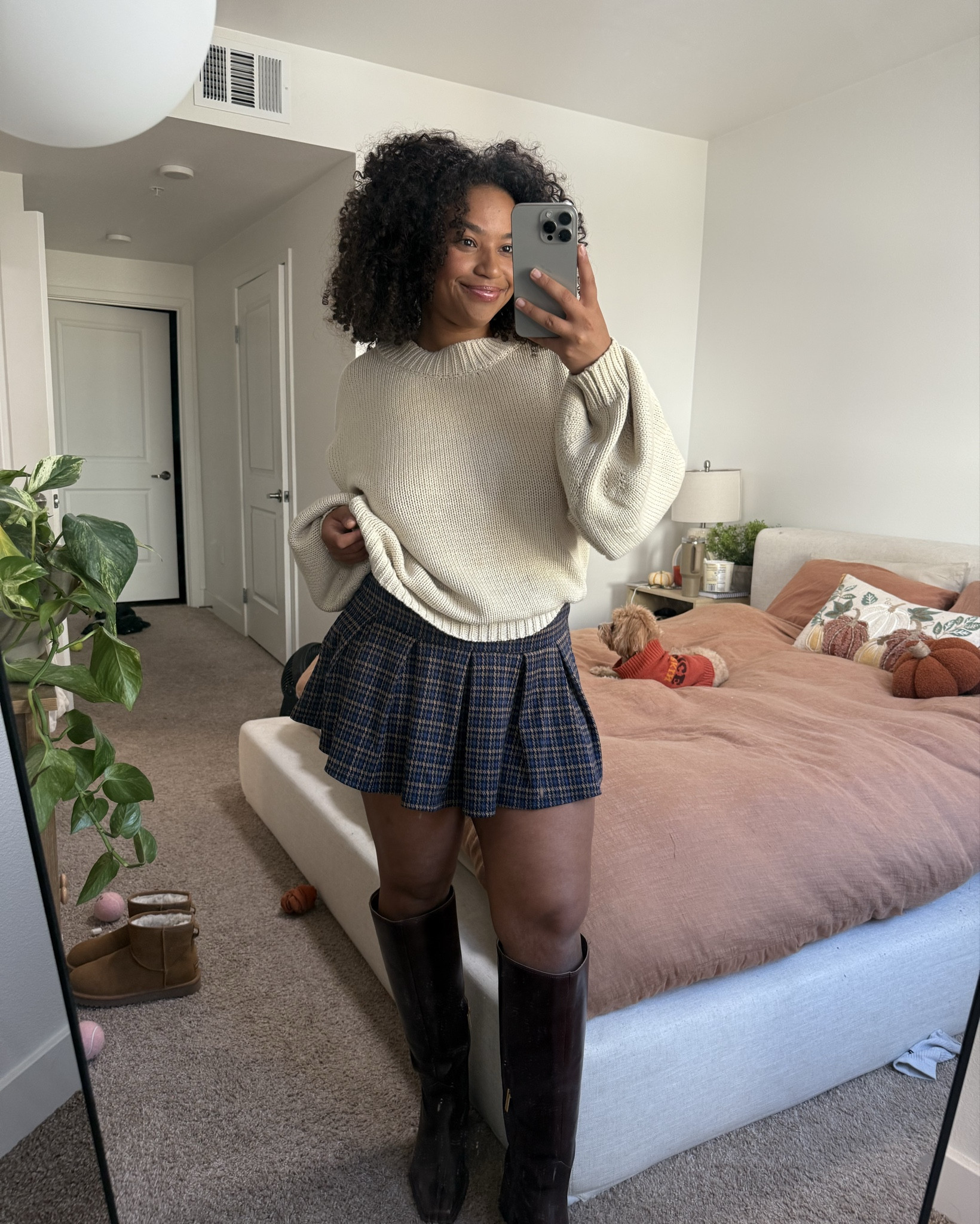 The perfect cozy fall outfit!! This plaid skort is EVERYTHING! I’m wearing a size small and it fits perfectly. The cream chunky sweater is a size M/L for a cozy fit! The Vince Camuto wide leg boots are a hugeeeee staple in my closet as well!! 

#LTKSeasonal #LTKFindsUnder100 #LTKStyleTip