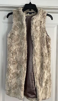 New $288 French Connection Long Faux Fur Vest sz 0 Hip Sleeveless Cream Classic  | eBay | eBay US