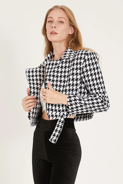 Matilda Houndstooth Moto Jacket | Storets (Global)