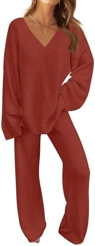 MEROKEETY Women's Lounge Sets 2025 Fall Fashion 2 Piece Outfits Sweater Pajama Set Fuzzy Loungewe... | Amazon (US)