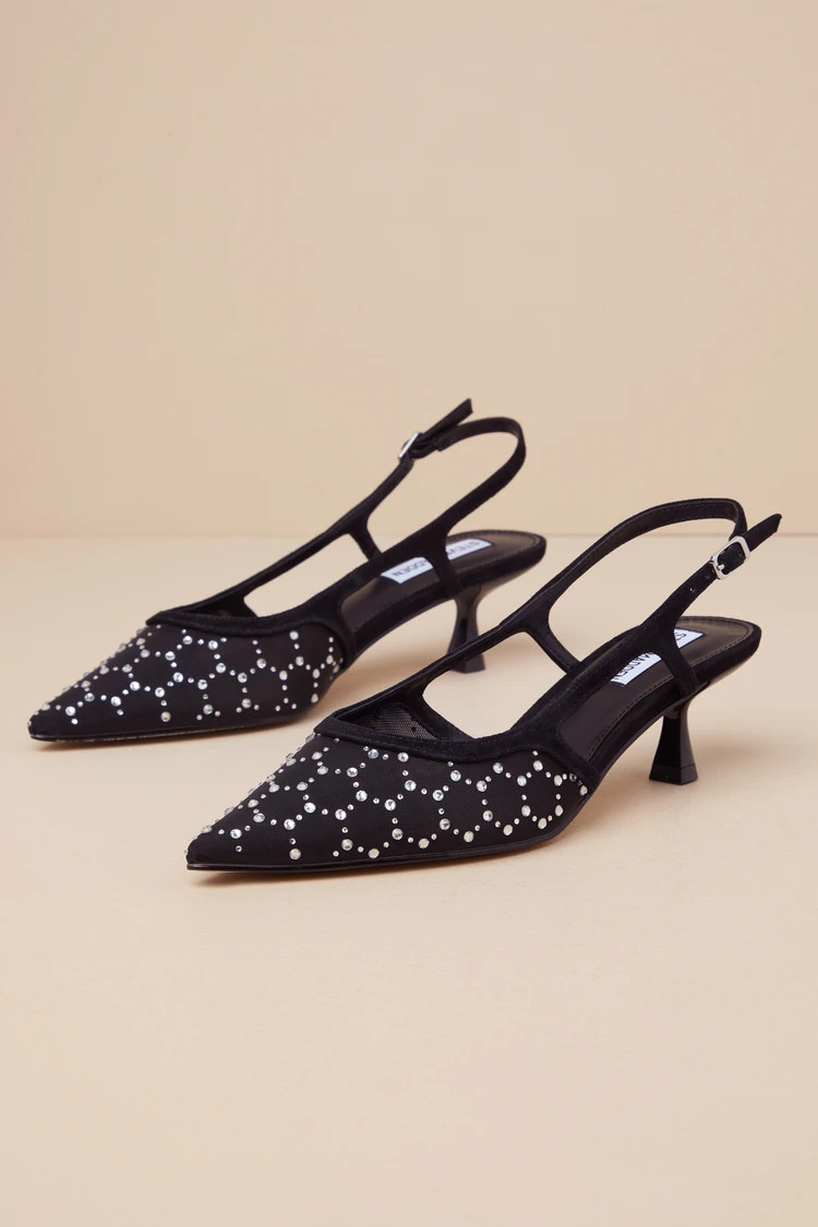 Legaci-R Black Mesh Rhinestone Slingback Pumps | Lulus