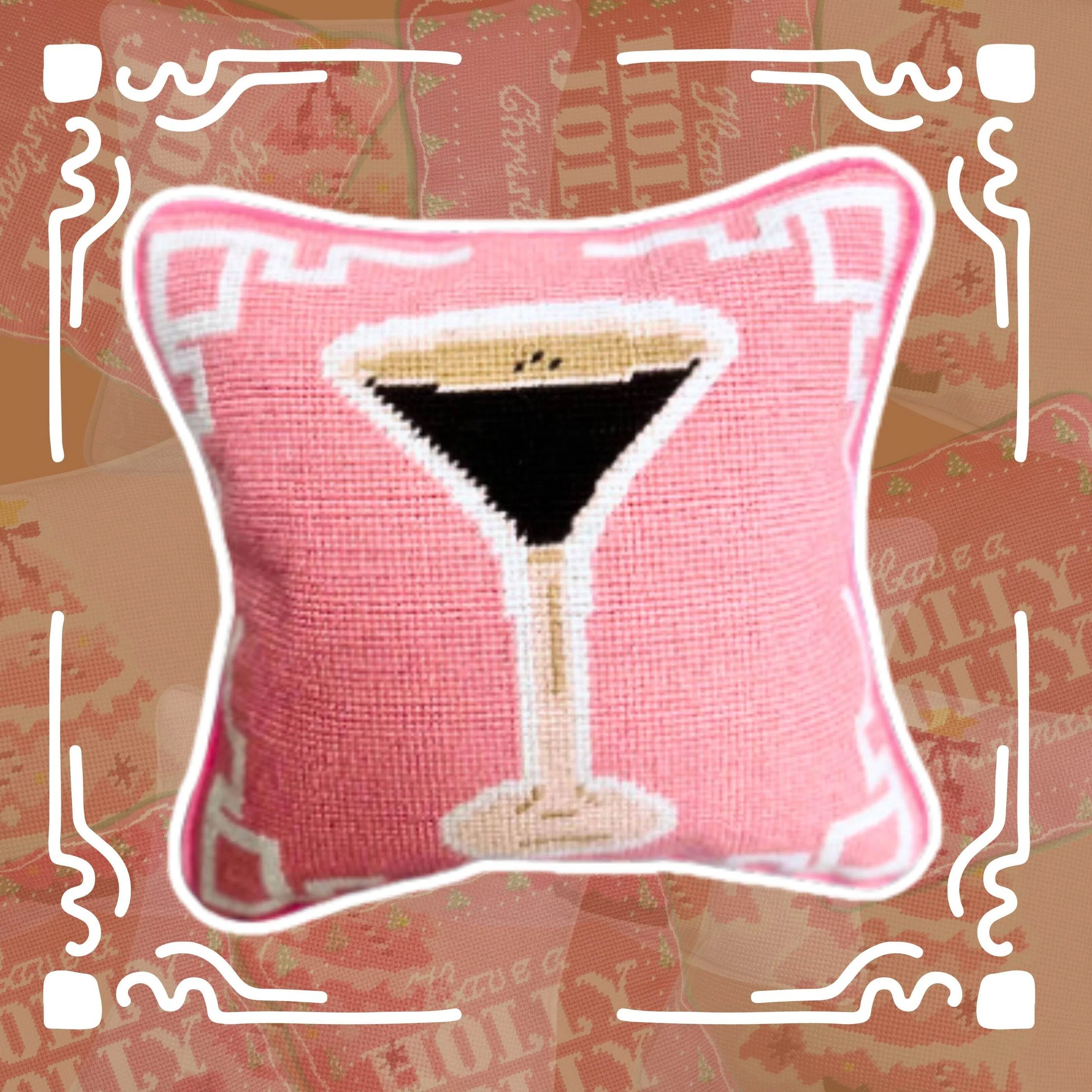 Pre Order*** Espresso Martini Needlepoint Pillow | Southern Decorative