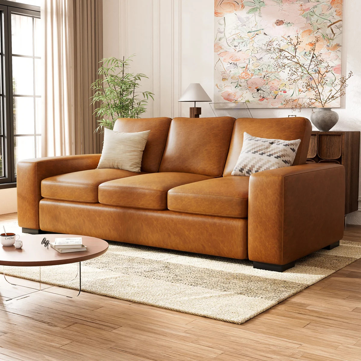 Caynemore 85" W Faux Leather Square Arm Sofa | Wayfair North America
