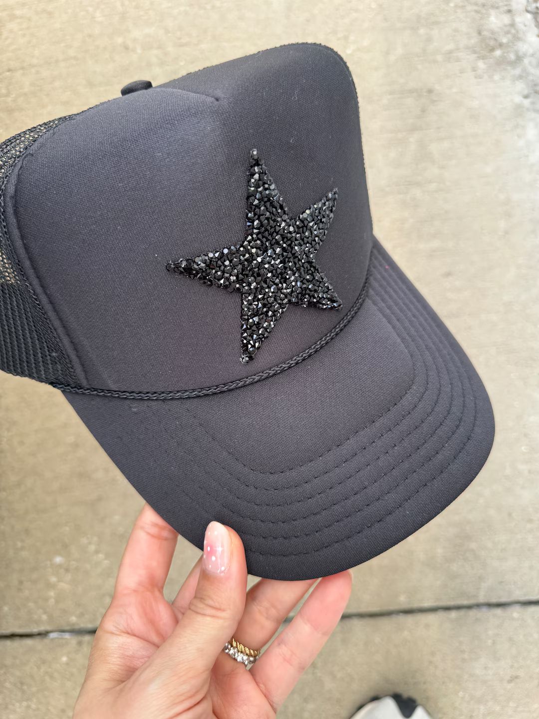 Black Rhinestone Star Trucker Hat | Etsy (US)