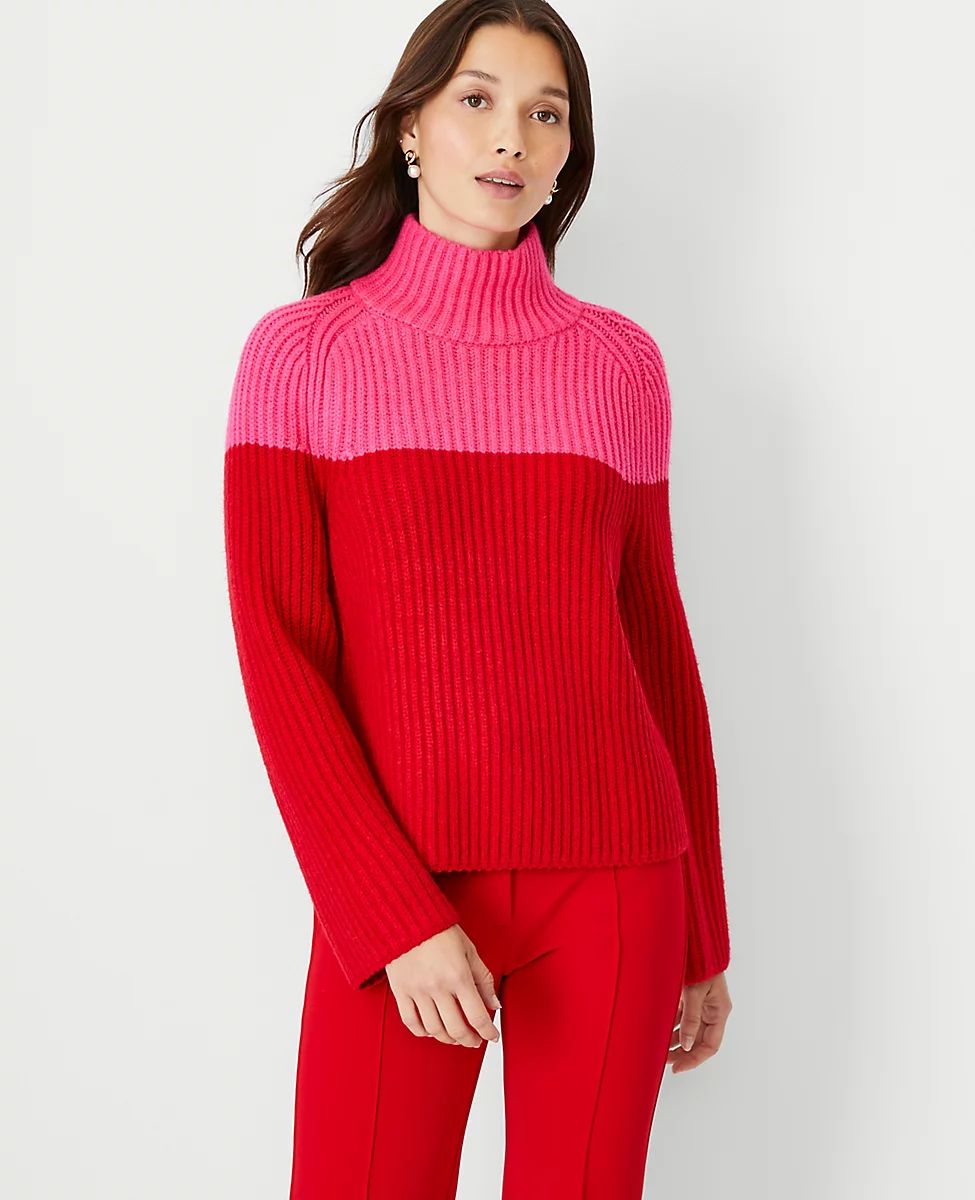 Colorblock Ribbed Turtleneck Relaxed Sweater | Ann Taylor (US)