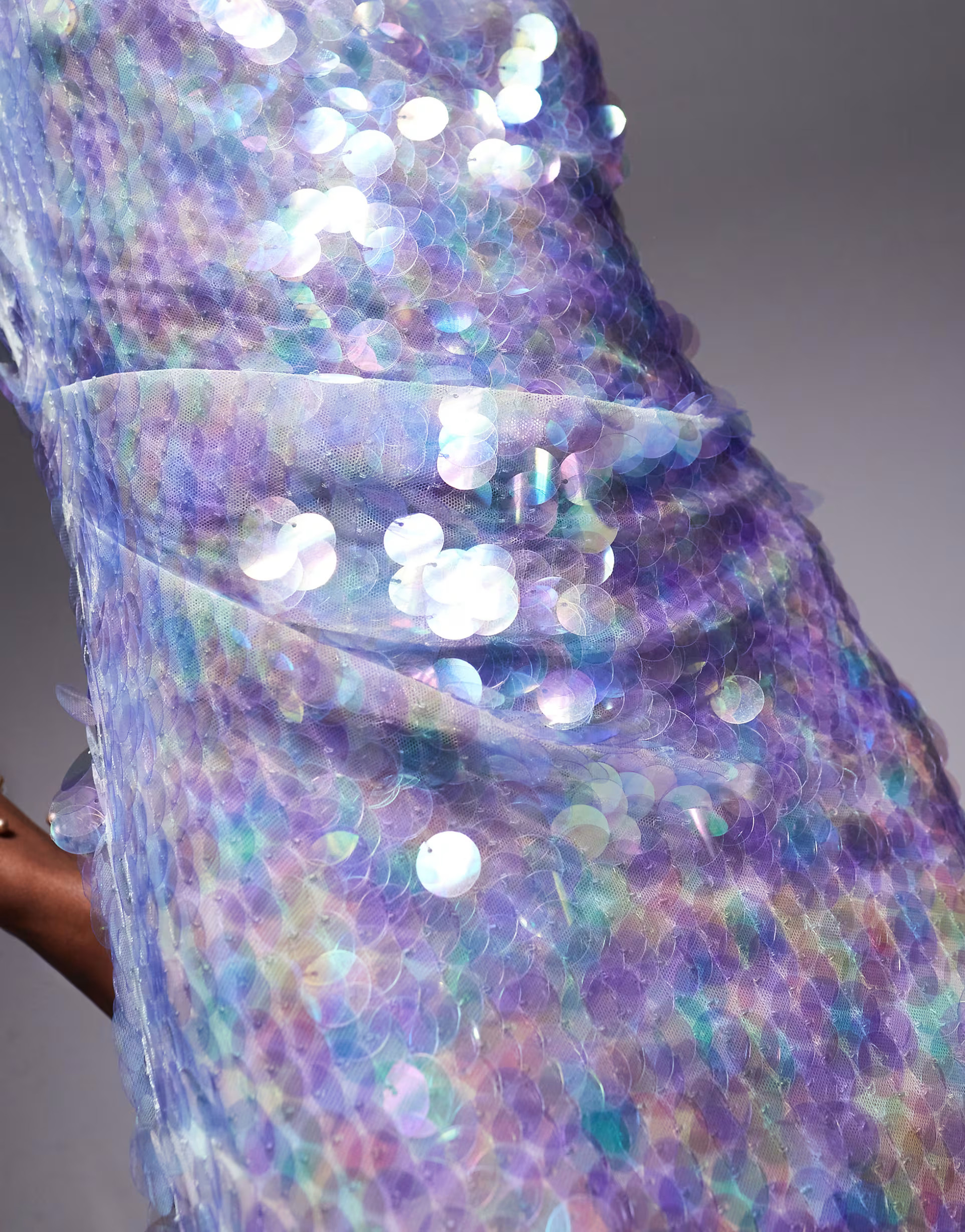 ASOS DESIGN iridescent sequin asymmetric cowl neck midi dress in light blue | ASOS | ASOS (Global)