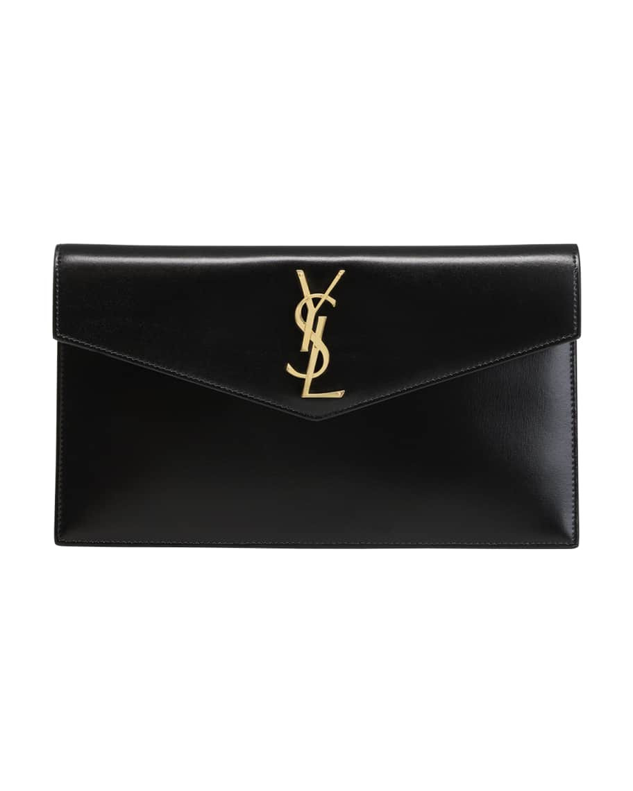 Saint Laurent Uptown Medium Shiny Smooth Calfskin Pouch Clutch Bag | Neiman Marcus