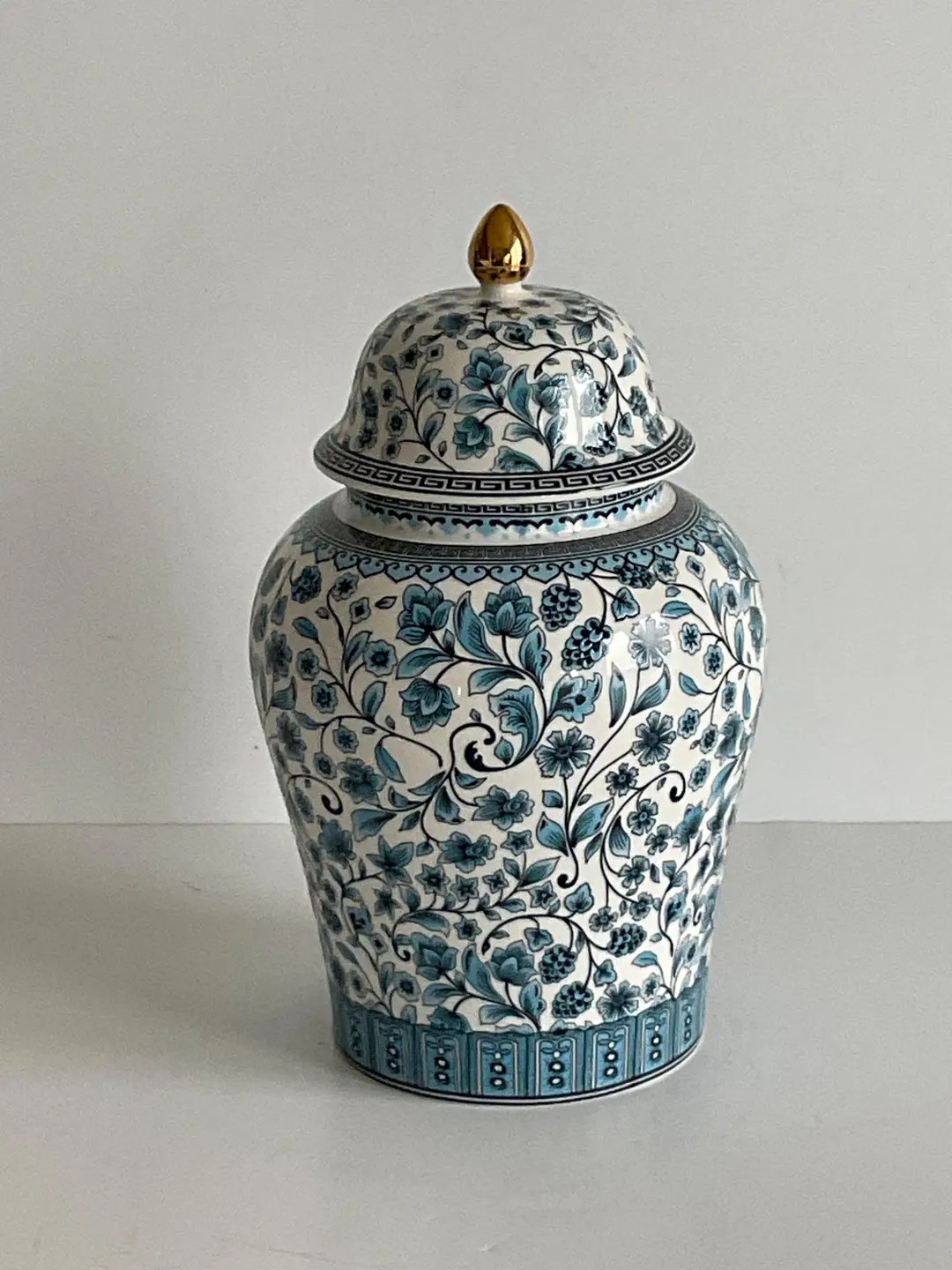 Vintage Blue & White Chinoiserie Ginger Jar W/ Gold Finial Floral Porcelain Vase Mantel Display S... | Etsy (US)