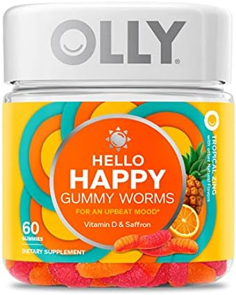 OLLY Hello Happy Gummy Worms, Mood Balance Support, Vitamin D, Saffron, Adult Chewable Supplement... | Amazon (US)