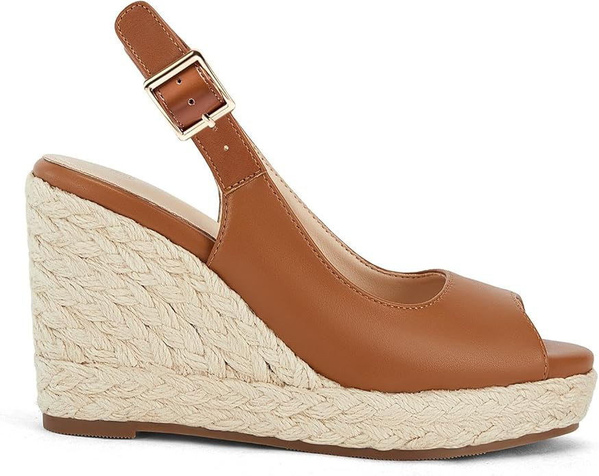 Juliet Holy Womens Ankle Strap Espadrille Wedges Round Open Toe Platform Slingback Slip on Peep T... | Amazon (US)