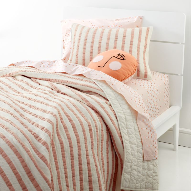 Organic Pink Stripe Waffle Weave Kids Quilt | Crate & Kids | Crate & Barrel