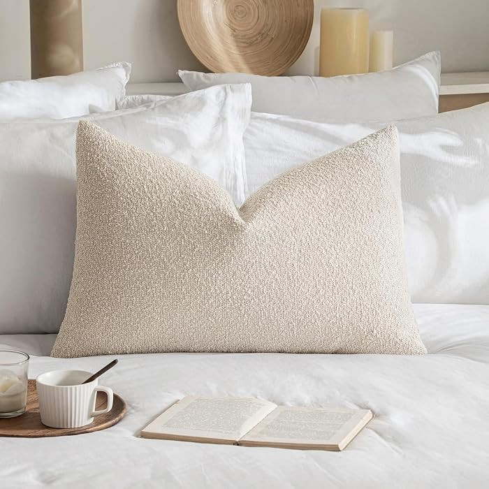 MIULEE Textured Boucle Throw Pillow Cover Beige Accent Solid Lumbar Pillow Case Decorative Soft P... | Amazon (US)